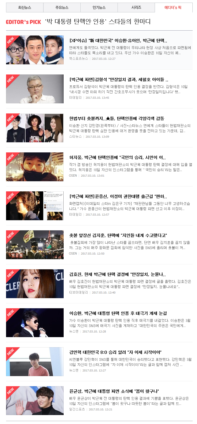 박근혜 탄핵 인용 지지한 스타들 한마디 | 인스티즈