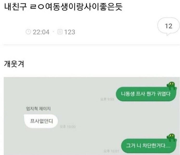 내친구 ㄹㅇ여동생이랑 사이 좋은듯 | 인스티즈
